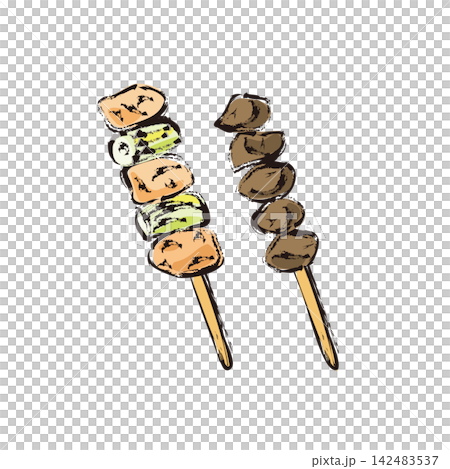 Yakitori (grilled chicken skewers): chicken and green onion skewers, chicken gizzard skewers Yakitori (grilled chicken skewers): chicken and green onion skewers, chicken gizzard skewers 142483537