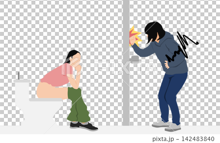 Illustration of a woman going to the toilet Illustration of a woman going to the toilet 142483840