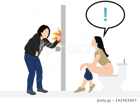 トイレに行く女性のイラスト トイレに行く女性のイラスト 142483947