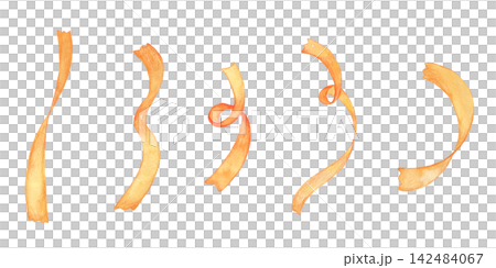Orange ribbon material painted in watercolor Orange ribbon material painted in watercolor 142484067