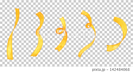 Yellow ribbon material painted in watercolor Yellow ribbon material painted in watercolor 142484068