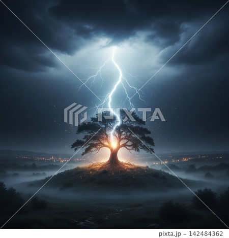 lightning thunder storm over the dark sky lightning thunder storm over the dark sky 142484362
