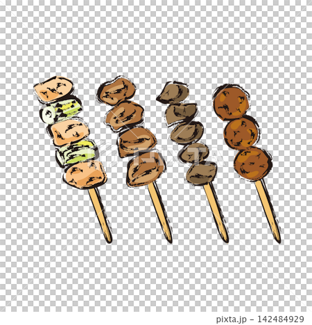烤雞肉串(Yakitori):蔥(negima)、雞心(hatsu)、雞胗(sunagimo)、雞肉丸(tsukune)、雞肉串(kushi)。 烤雞肉串(Yakitori):蔥(negima)、雞心(hatsu)、雞胗(sunagimo)、雞肉丸(tsukune)、雞肉串(kushi)。 142484929