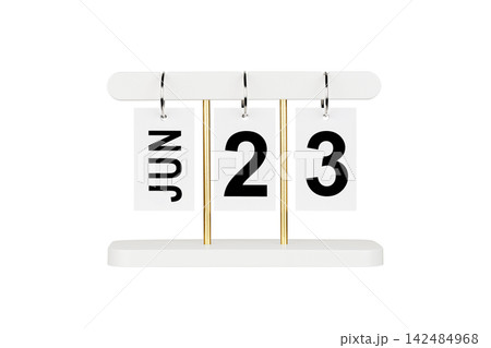 Modern flip calendar with June 23 date isolated on white. Office time management tool icon. Modern flip calendar with June 23 date isolated on white. Office time management tool icon. 142484968