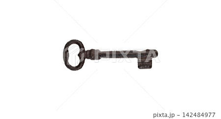 Antique Rusty Iron Key Isolated on White Background Antique Rusty Iron Key Isolated on White Background 142484977