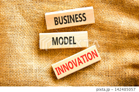 Business model innovation words symbol. Concept words Business model innovation on beautiful wooden blocks. Beautiful canvas background. Business model innovation concept. Copy space. 142485057