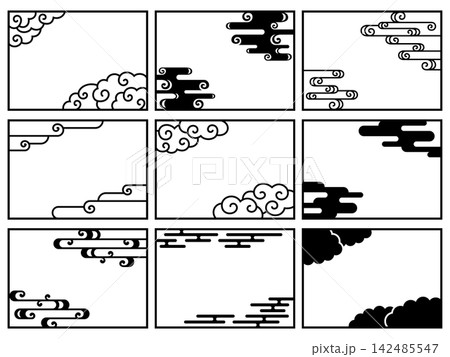 和風の霞と雲のフレームセット 142485547