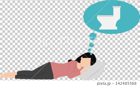 An illustration of a woman feeling the urge to urinate at night. An illustration of a woman feeling the urge to urinate at night. 142485568