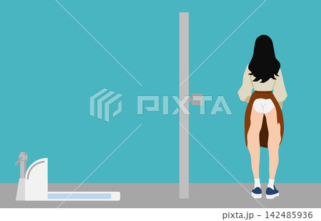 スカートをパンツに巻き込ませた女性のイラスト 142485936