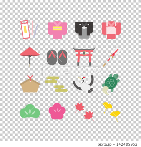 Vector illustration set for Shichi-Go-San (a traditional Japanese rite of passage for children): Japanese style and tradition Vector illustration set for Shichi-Go-San (a traditional Japanese rite of passage for children): Japanese style and tradition 142485952