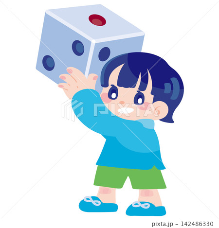 大きなサイコロを持つ子供のイラスト 大きなサイコロを持つ子供のイラスト 142486330