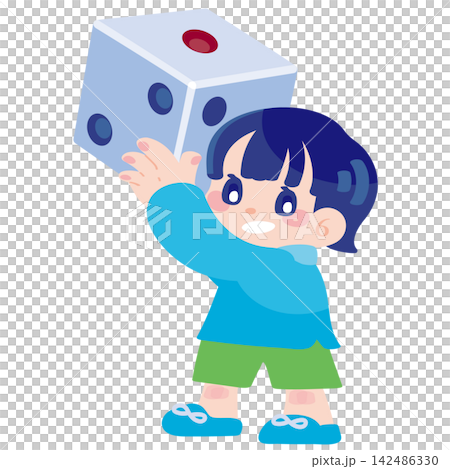 大きなサイコロを持つ子供のイラスト 大きなサイコロを持つ子供のイラスト 142486330