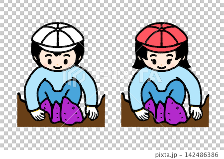 一組彩色插圖,描繪了學齡前兒童和小朋友挖紅薯的場景。 一組彩色插圖,描繪了學齡前兒童和小朋友挖紅薯的場景。 142486386