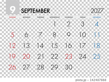 2027年9月日曆,顯示當天是哪一天。 (從星期日開始) 2027年9月日曆,顯示當天是哪一天。 (從星期日開始) 142487888
