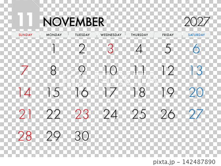 A calendar for November 2027 that shows which day of the year it is. (Starts on Sunday) A calendar for November 2027 that shows which day of the year it is. (Starts on Sunday) 142487890