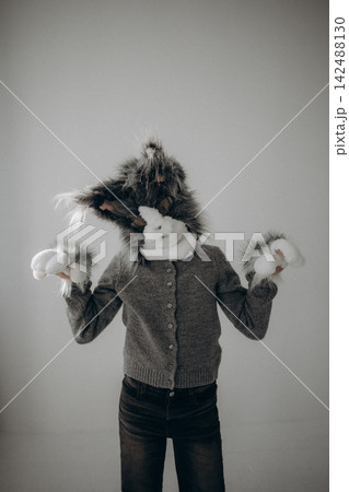 girl in cat mask. Studio photoshoot. Cosplay. girl in cat mask. Studio photoshoot. Cosplay. 142488130
