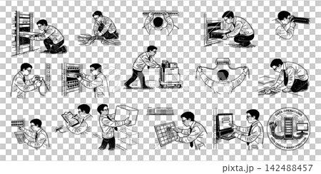 資料中心伺服器管理工作圖示集（安裝、佈線、維護、監控） 142488457