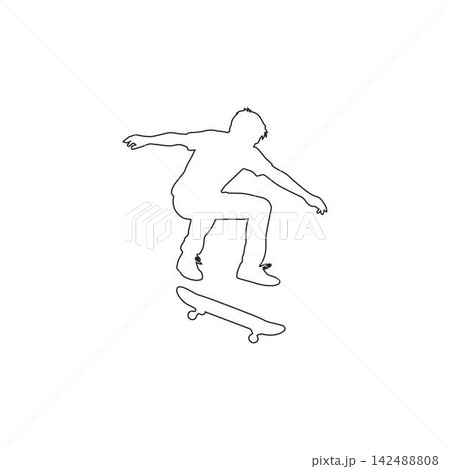 skateboarder outline man doing trick in mid air extreme sport jump stunt action youth lifestyle on white background skateboarder outline man doing trick in mid air extreme sport jump stunt action youth lifestyle on white background 142488808
