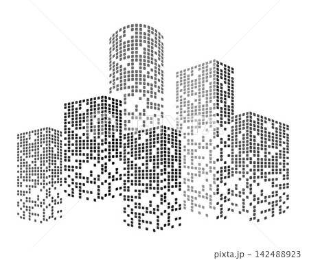 Building City Vector Modern city skyline silhouette with glowing digital elements and abstract geometric patterns creating futuristic urban building landscape on white background Building City Vector Modern city skyline silhouette with glowing digital elements and abstract geometric patterns creating futuristic urban building landscape on white background 142488923
