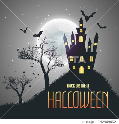 halloween house night sky background with moon and flying bats halloween house night sky background with moon and flying bats 142489032