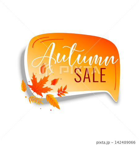 autumn sale chat bubble with orange leaves autumn sale chat bubble with orange leaves 142489066