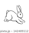 Cute jumping rabbit line art illustration. Clean hand-drawn style suitable for Mid-Autumn Festival designs, childrens graphics, coloring pages, stickers, posters and seasonal illustrations. 142489112