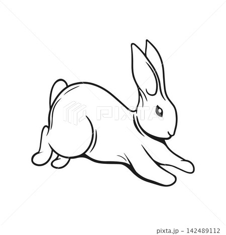 Cute jumping rabbit line art illustration. Clean hand-drawn style suitable for Mid-Autumn Festival designs, childrens graphics, coloring pages, stickers, posters and seasonal illustrations. Cute jumping rabbit line art illustration. Clean hand-drawn style suitable for Mid-Autumn Festival designs, childrens graphics, coloring pages, stickers, posters and seasonal illustrations. 142489112