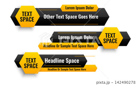 three hexagonal style lower third banners design 142490278