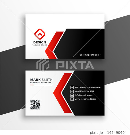 elegant red business card with geometric shapes elegant red business card with geometric shapes 142490494