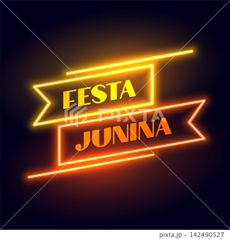 neon ribbon style festa junina shiny poster design neon ribbon style festa junina shiny poster design 142490527