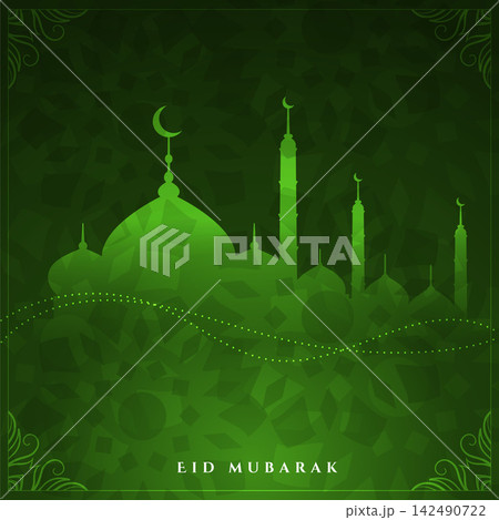 shiny eid mubarak green color design background 142490722
