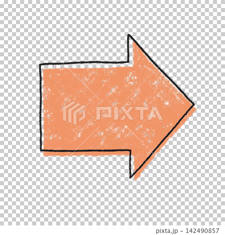 復古風格的箭頭圖標，手繪線條藝術，色彩錯位，流行，蠟筆，橙色 142490857