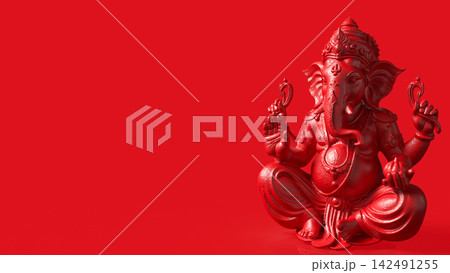 Elegant Red Ganesha Statue with Spacious Monochrome Background 3d render. Elegant Red Ganesha Statue with Spacious Monochrome Background 3d render. 142491255