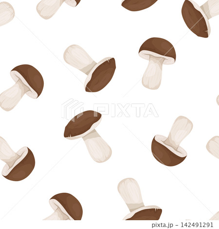 Mushroom Seamless Pattern, Vector Illustration. Mushroom Background with King Trumpet Oyster Mushrooms. Cute Food Repeat Print, Autumn Kitchen Wrapping Paper, Textile, Fabric, Wallpaper Design Mushroom Seamless Pattern, Vector Illustration. Mushroom Background with King Trumpet Oyster Mushrooms. Cute Food Repeat Print, Autumn Kitchen Wrapping Paper, Textile, Fabric, Wallpaper Design 142491291