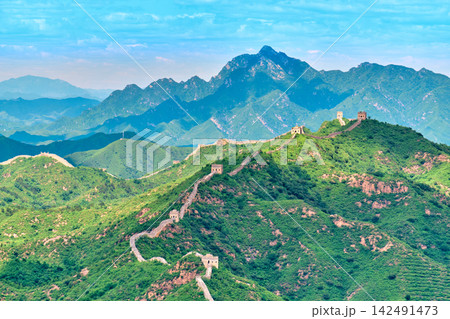 Simatai section of the Great Wall of China on a clear summer sunny day Simatai section of the Great Wall of China on a clear summer sunny day 142491473