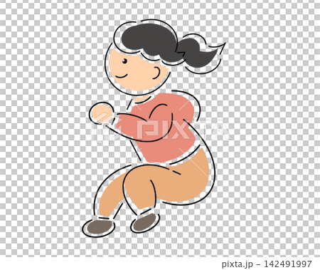 圖:一位綁著馬尾的女子跳躍 圖:一位綁著馬尾的女子跳躍 142491997
