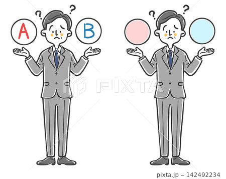 選択を迷うシニア会社員 全身 ベクター 選択を迷うシニア会社員 全身 ベクター 142492234