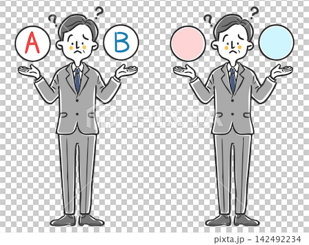 A senior office worker struggling to make a decision - full body - vector A senior office worker struggling to make a decision - full body - vector 142492234