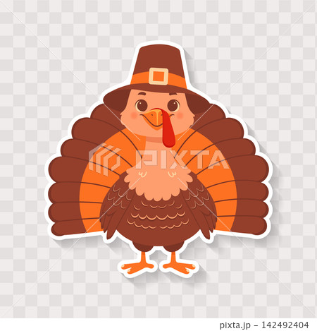 thanksgiving turkey sticker vector illustration with white contour 142492404