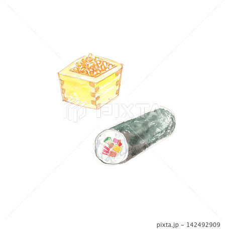 恵方巻と福豆の水彩イラスト 142492909