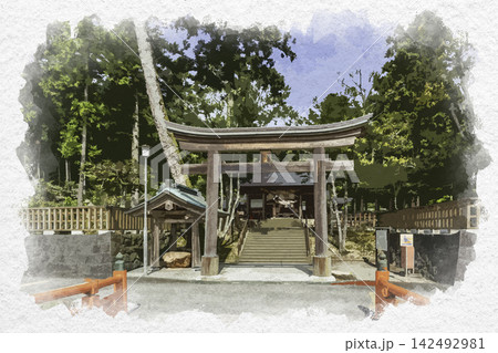 水彩画風 出雲国一之宮 熊野大社 鳥居 島根県松江市 水彩画風 出雲国一之宮 熊野大社 鳥居 島根県松江市 142492981