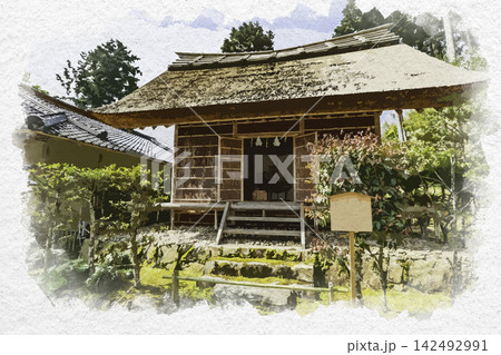 水彩画風 出雲国一之宮 熊野大社 鑚火殿 島根県松江市 水彩画風 出雲国一之宮 熊野大社 鑚火殿 島根県松江市 142492991