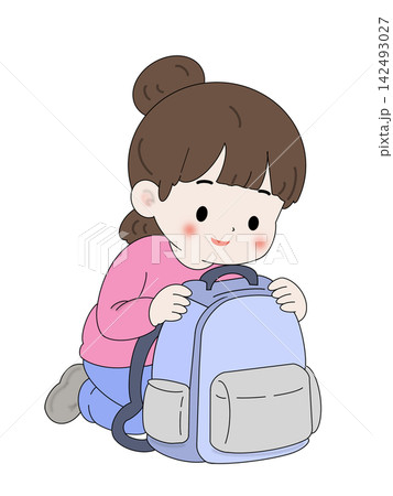 災害に備えて防災リュックを準備する女性の防災啓発イラスト 災害に備えて防災リュックを準備する女性の防災啓発イラスト 142493027
