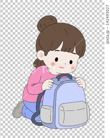 災害に備えて防災リュックを準備する女性の防災啓発イラスト 災害に備えて防災リュックを準備する女性の防災啓発イラスト 142493027