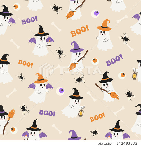 Cute Halloween ghost seamless pattern background Cute Halloween ghost seamless pattern background 142493332