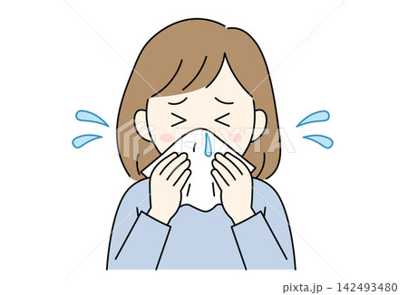 くしゃみと鼻水に悩む女性 142493480