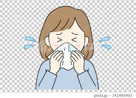 一名女子出現打噴嚏和流鼻水的症狀 一名女子出現打噴嚏和流鼻水的症狀 142493481