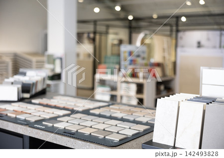 Tile samples displayed in hardware store Tile samples displayed in hardware store 142493828