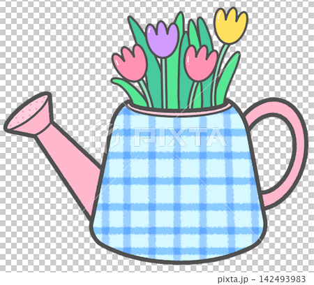 Cute Watering Can with Tulip Flowers 142493983