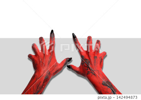 Hands are adorned with vibrant red paint and intricate design for Halloween, PNG Hands are adorned with vibrant red paint and intricate design for Halloween, PNG 142494873